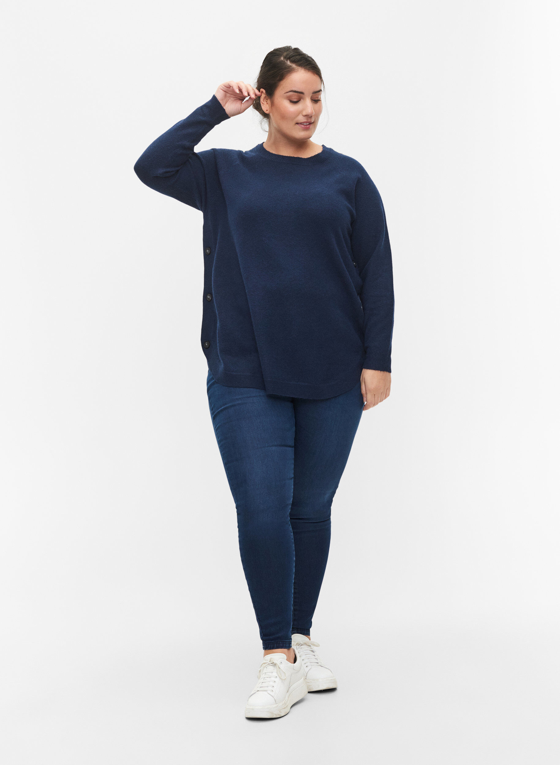 ZizziStrickbluse mit Knopfdetails, Navy Blazer Mel., Model image number 3