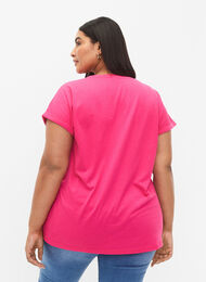 Kurzärmeliges T-Shirt aus einer Baumwollmischung, Raspberry Sorbet, Model