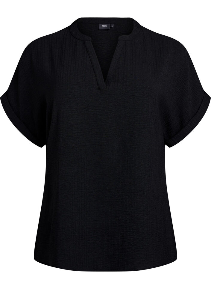 Lockere Bluse mit kurzen &Auml;rmeln, Schwarz, Packshot image number 0