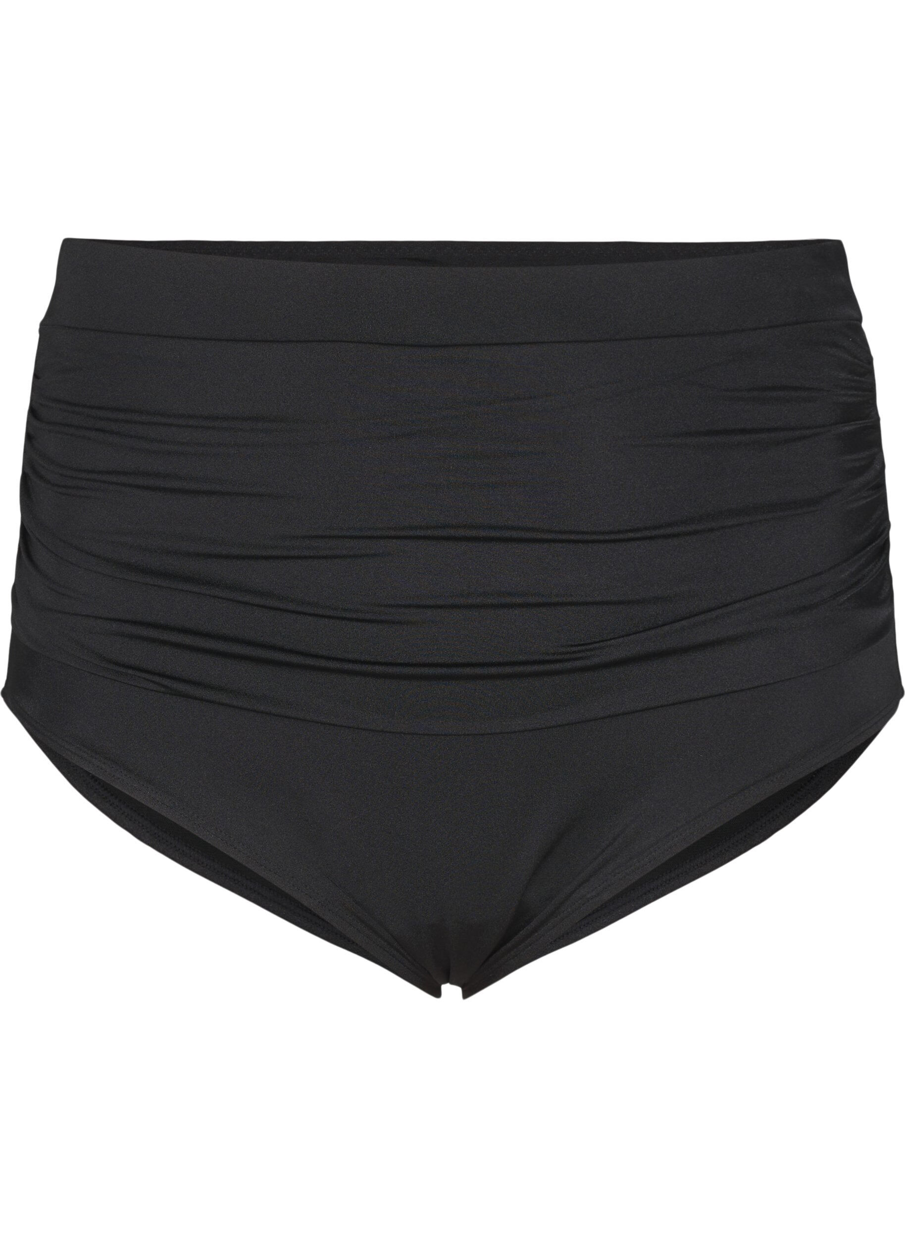 ZizziHoch taillierte Bikinihose mit Raffung, Schwarz, Packshot image number 0