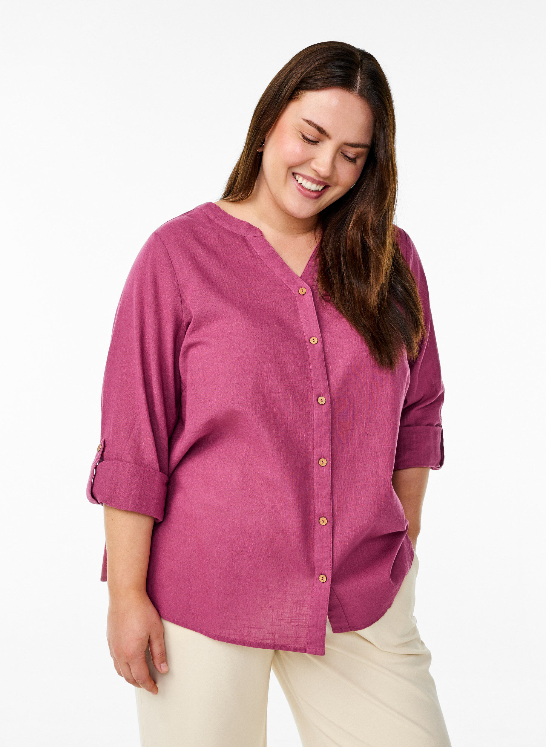 ZizziBaumwollbluse mit V-Ausschnitt, Rot, Model image number 0