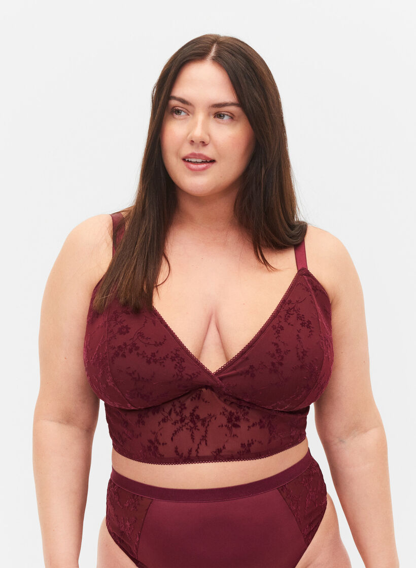 Leicht wattierter Spitzen-BH, Bordeaux Ass, Model image number 0