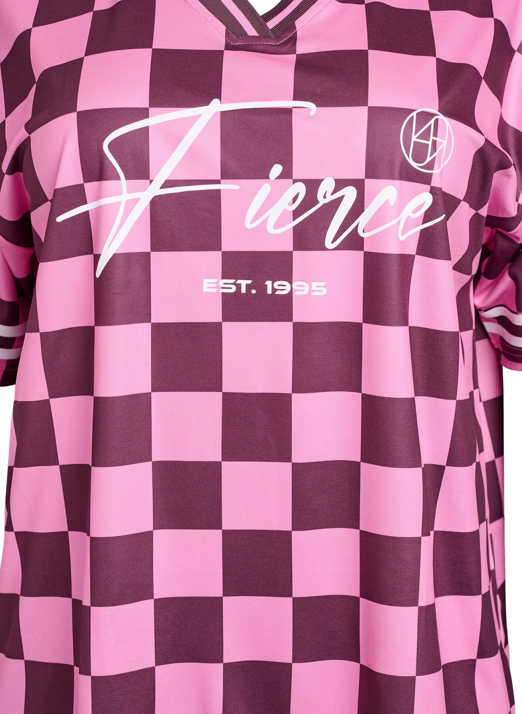 ZizziSportliches T-Shirt mit Karomuster und Textaufdruck, Rot, Packshot image number 2