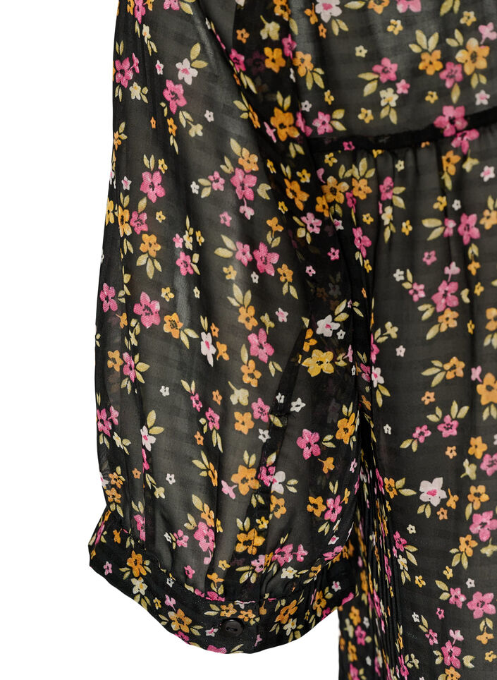 Gebl&uuml;mte Bluse mit V-Ausschnitt, Schwarz, Packshot image number 3