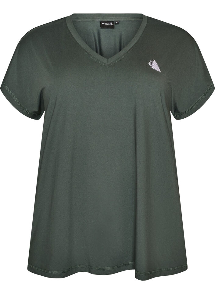 Lockeres Trainings-T-Shirt mit V-Ausschnitt, Gr&uuml;n, Packshot image number 0