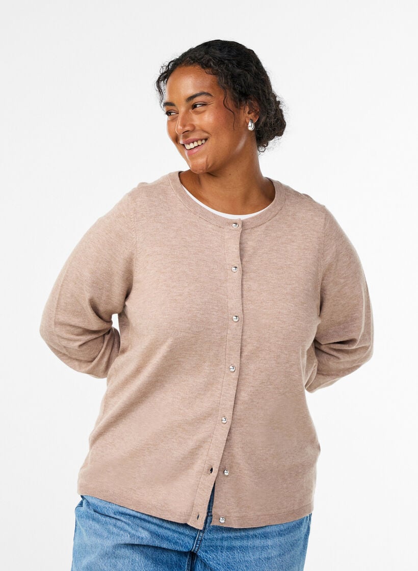 Cardigan mit runden Kn&ouml;pfen, Beige, Model image number 0