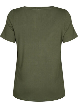 Geripptes T-Shirt aus Viskose mit V-Ausschnitt, Thyme, Packshot image number 1