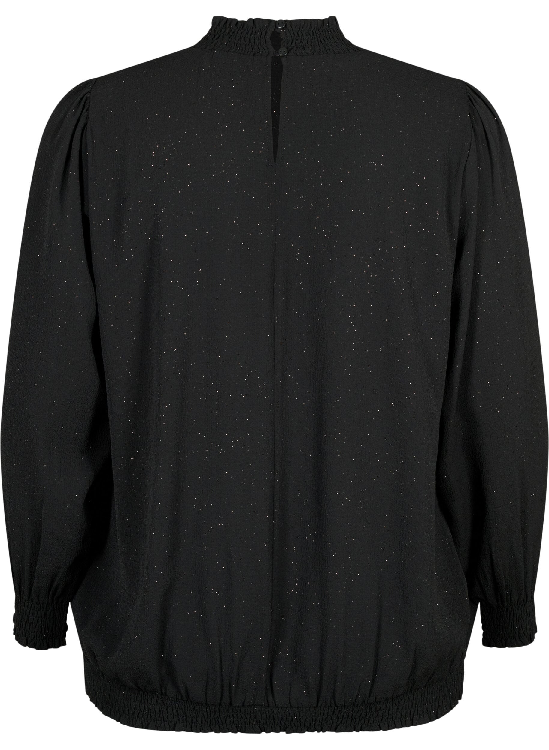 ZizziFLASH &ndash; Lang&auml;rmelige gesmockteBluse mit Glitzer-Details	, Black w. Silver, Packshot image number 1