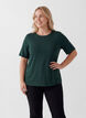 Kurz&auml;rmelige, gewebte Bluse mit Rundhals, Gr&uuml;n, Model image number 0