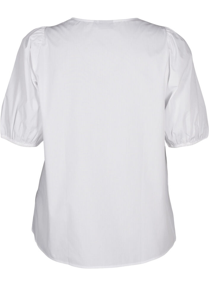 Kurzärmelige Bluse mit Spitzendetail, Bright White, Packshot image number 1