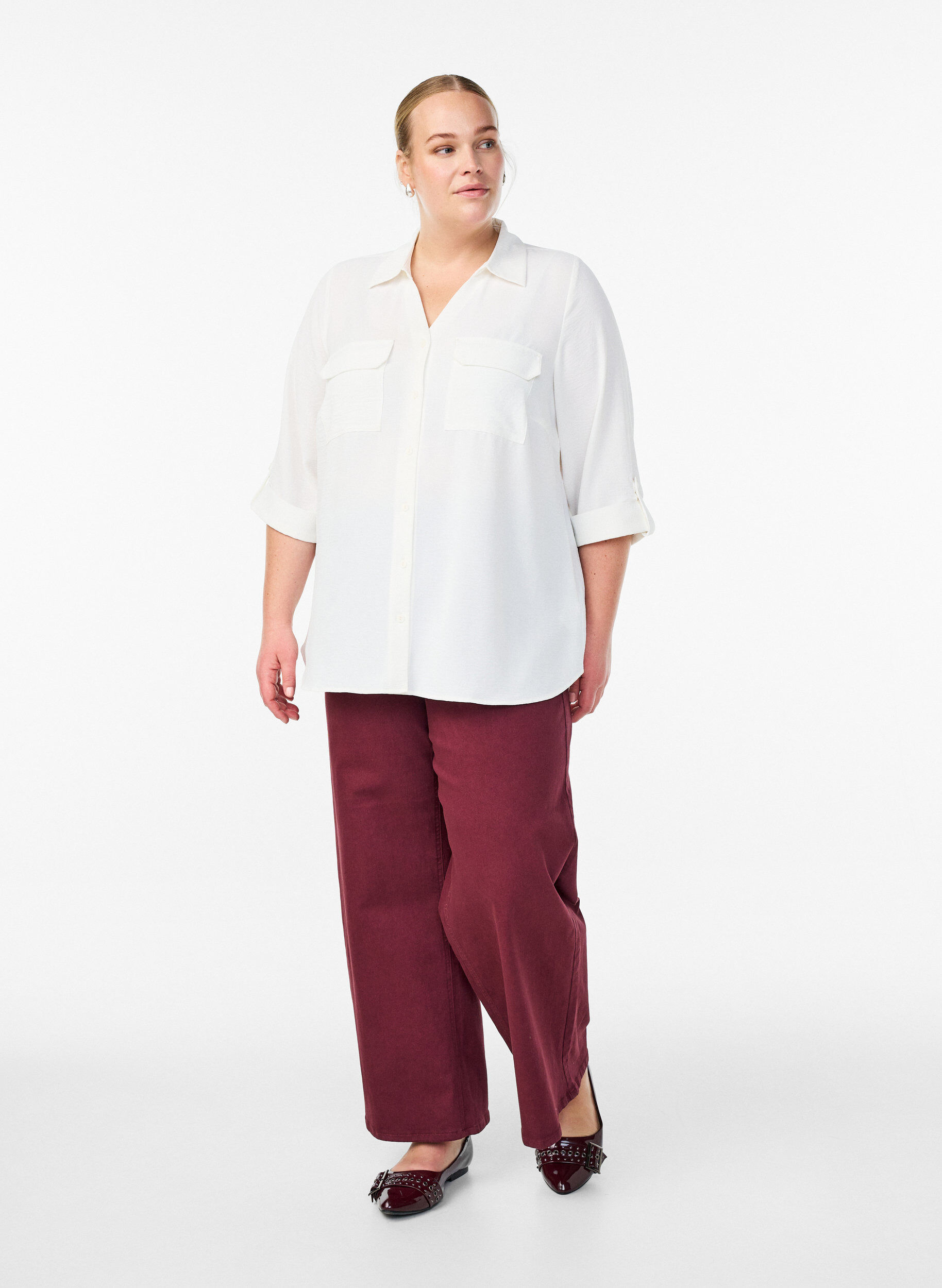 ZizziFLASH - Hemdbluse mit Brusttaschen und 3/4-&Auml;rmeln, Vanille, Model image number 1