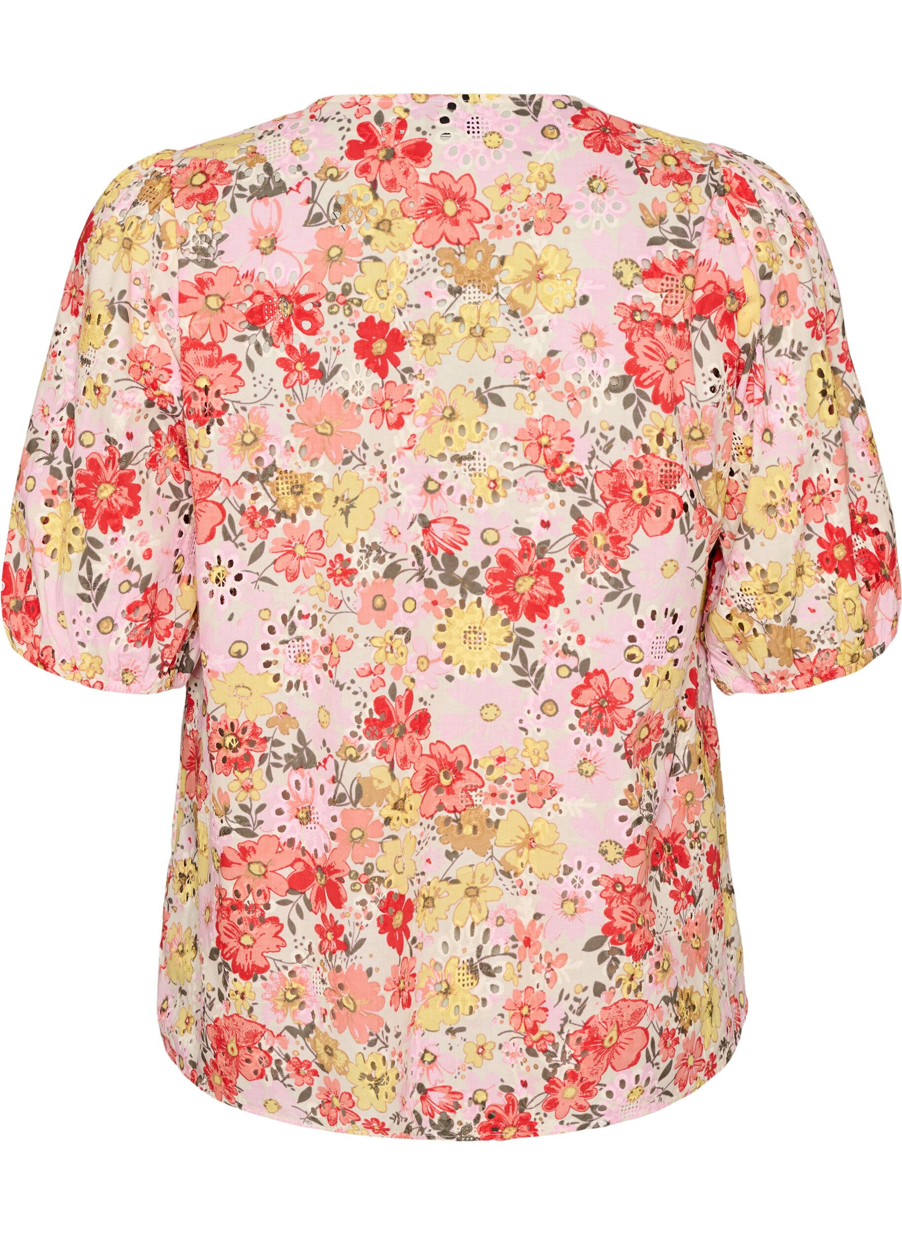 ZizziGebl&uuml;mte Bluse mit Lochstickerei und V-Ausschnitt, Rot, Packshot image number 1