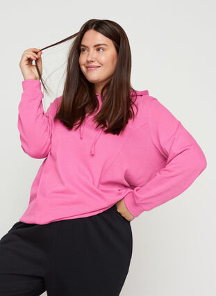 Sweatshirt mit Kapuze und Rippbündchen, Phlox Pink, Model image number 2
