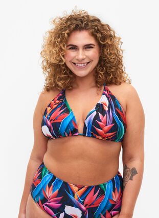 Triangel-Bikini-BH mit Muster, Bright Leaf, Model image number 0