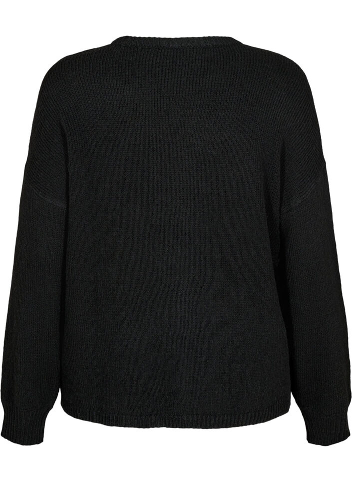 Langärmliger Strickpullover mit Wollanteil und Rundhalsausschnitt, Black Solid, Packshot image number 1