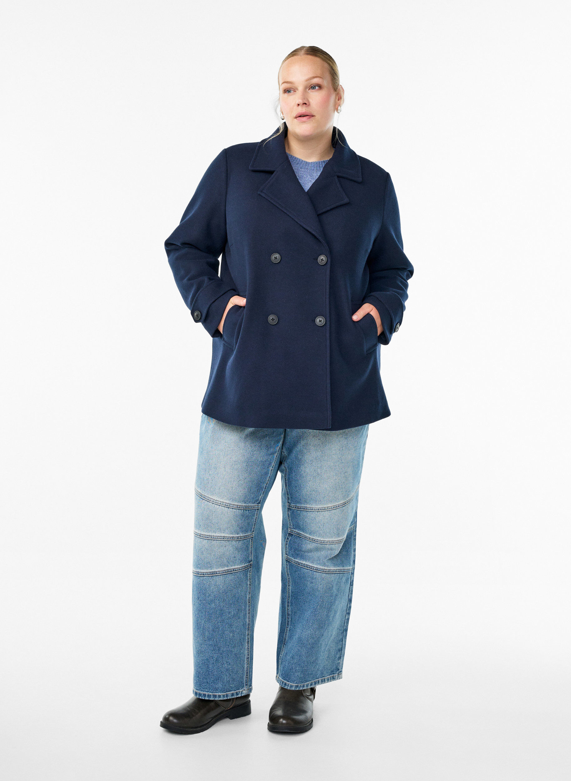 ZizziKurzmantel mit zweireihiger Knopfleiste, Blau, Model image number 1