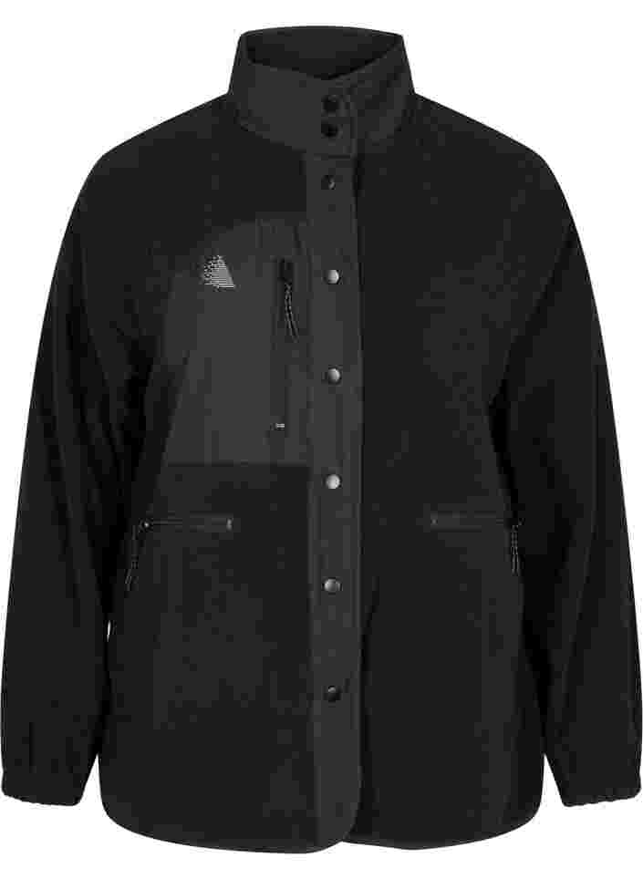 Sportjacke aus Fleece mit hohem Kragen und Taschen, Black, Packshot image number 0