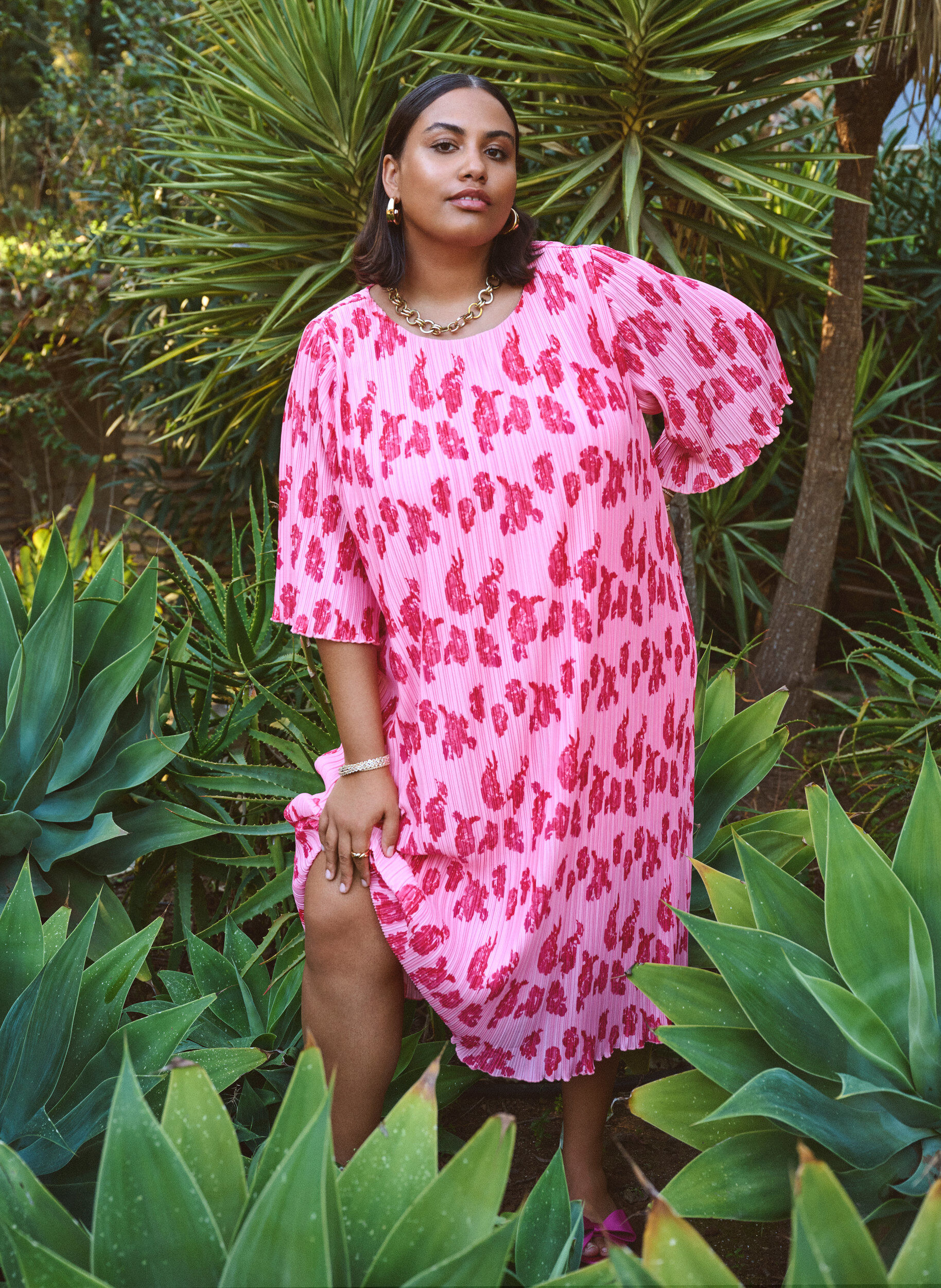 ZizziPlisseekleid mit 3/4-&Auml;rmeln, Rot, Image image number 0