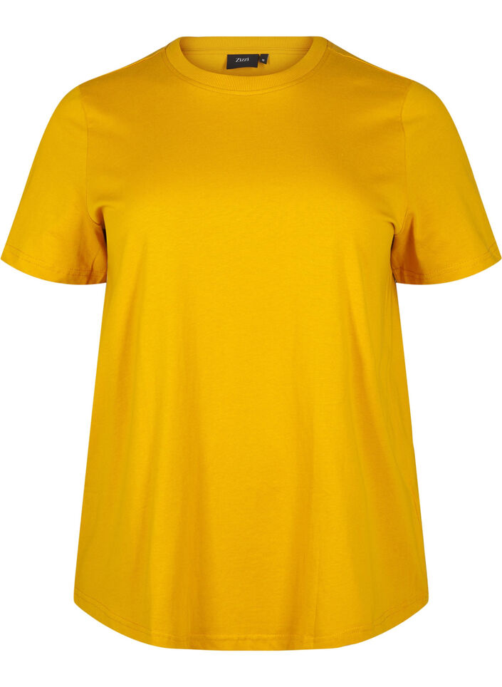 Basic-T-Shirt aus Baumwolle mit Rundhalsausschnitt, Gelb, Packshot image number 0