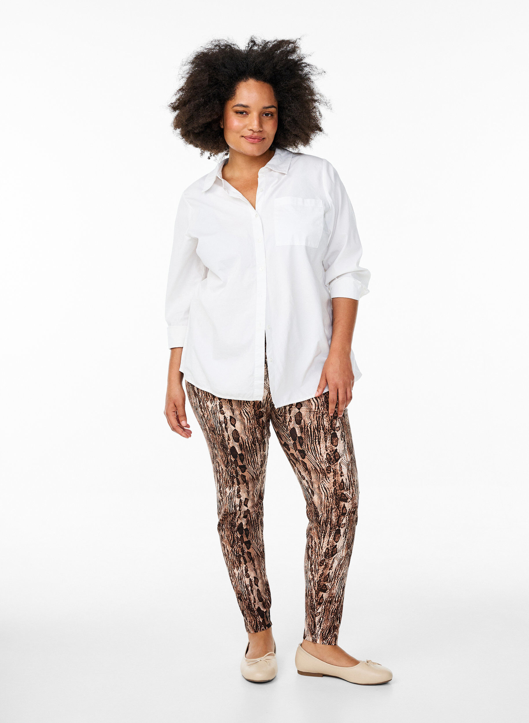 ZizziViskose Leggings mit Druck, Braun, Model image number 1