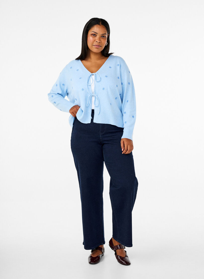 Strickjacke mit Schnürdetails und Stickerei, Cashmere Blue Comb, Model image number 2