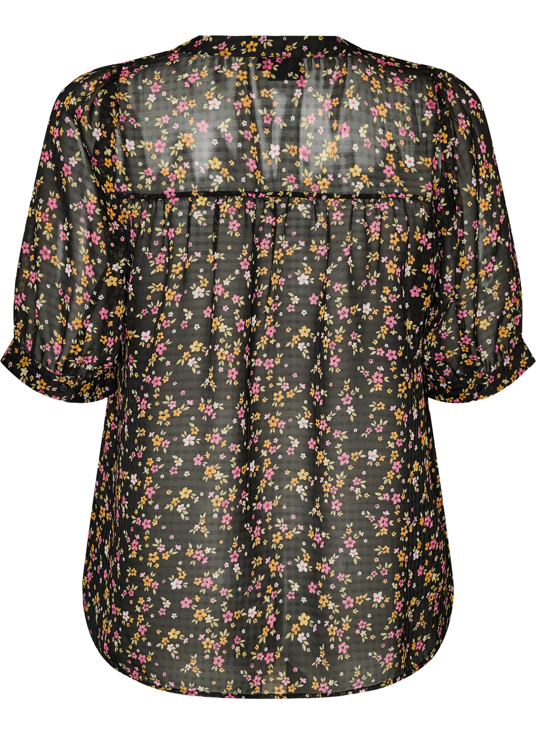 ZizziGebl&uuml;mte Bluse mit V-Ausschnitt, Schwarz, Packshot image number 1