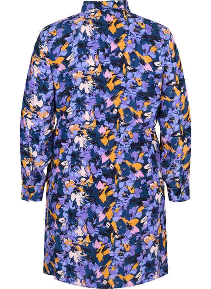 Geblümtes Hemdkleid aus Viskose, Purple Flower AOP, Packshot image number 1