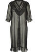 Midikleid aus einem leichten, transparenten Stoff mit Punkten und R&uuml;schen, Schwarz, Packshot image number 0