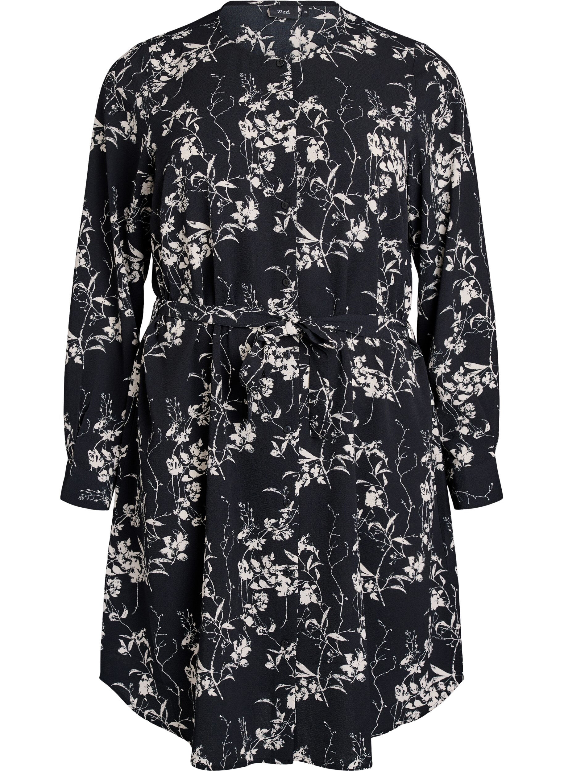 Lang&auml;rmliges Hemdblusenkleid mit Bindeg&uuml;rtel