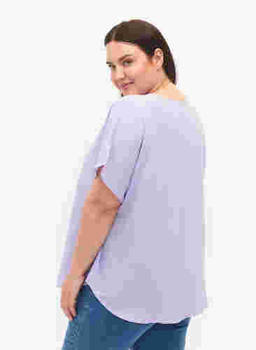 Bluse mit kurzen Ärmeln und Rundhalsausschnitt, Lavender, Model image number 1