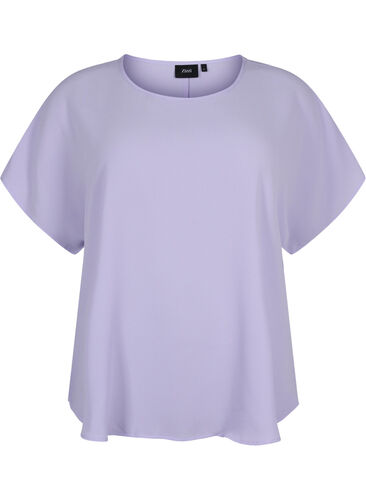 Bluse mit kurzen Ärmeln und Rundhalsausschnitt, Lavender, Packshot image number 0