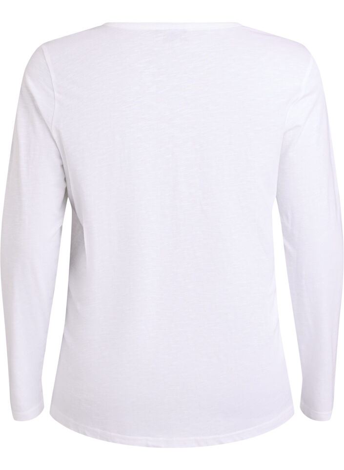 Langarmshirt mit V-Ausschnitt und Kn&ouml;pfen, Wei&szlig;, Packshot image number 1
