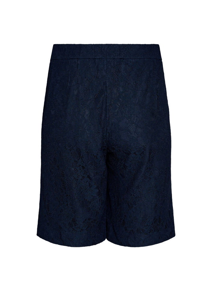 Hoch taillierte Bermudashorts aus Spitze, Blau, Packshot image number 1
