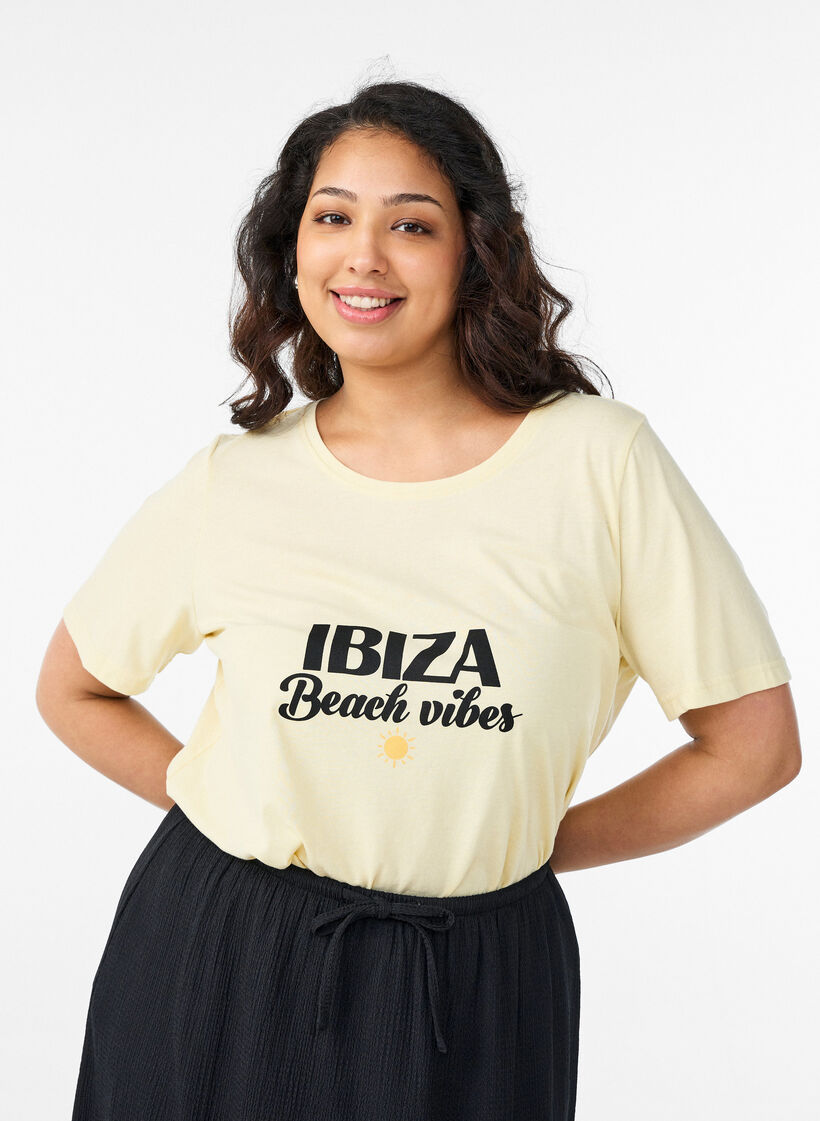 T-Shirt mit Print, Gelb, Model image number 0