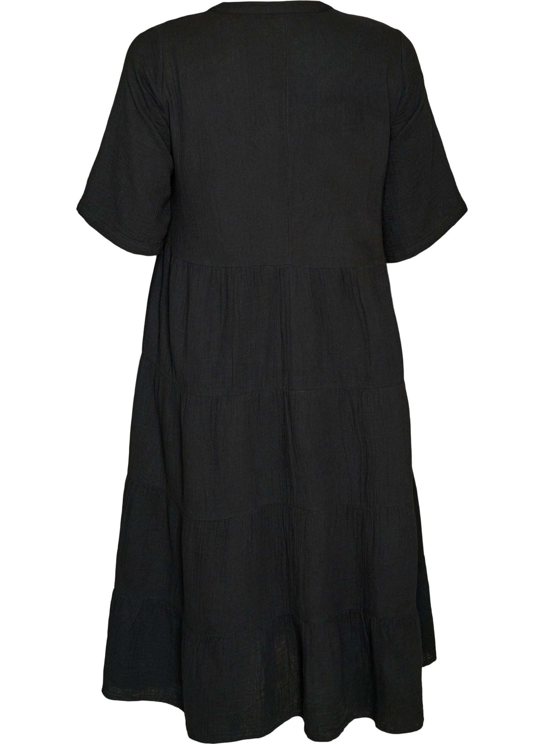 ZizziMidikleid in A-Linie aus Baumwoll-Musselin, Schwarz, Packshot image number 1