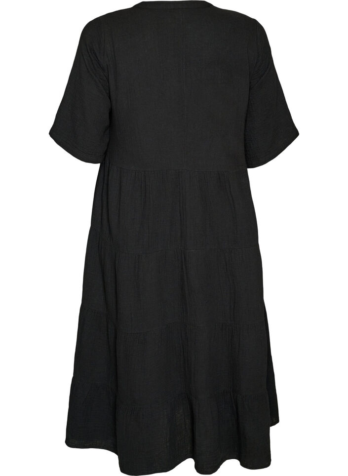 Midikleid in A-Linie aus Baumwoll-Musselin, Schwarz, Packshot image number 1