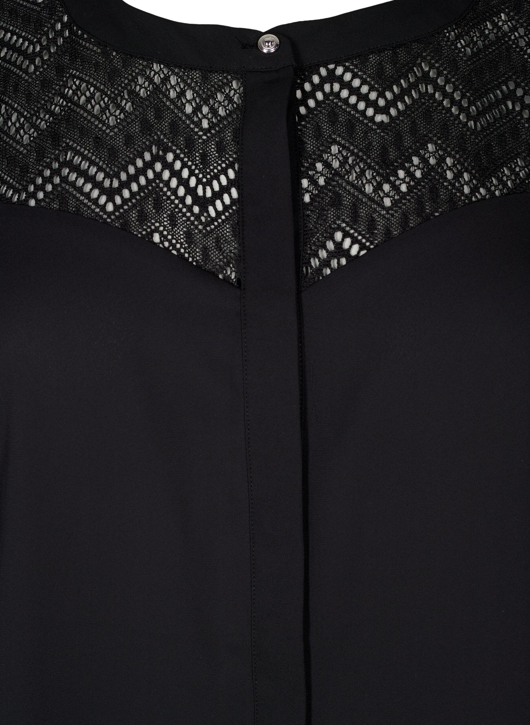 Zizzi Hemdbluse mit kurzen Spitzen&auml;rmeln, Black, Packshot image number 2