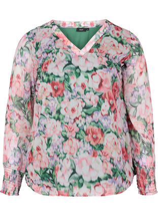 Langarm Bluse mit Blumenprint und Smock, Flower AOP, Packshot image number 0