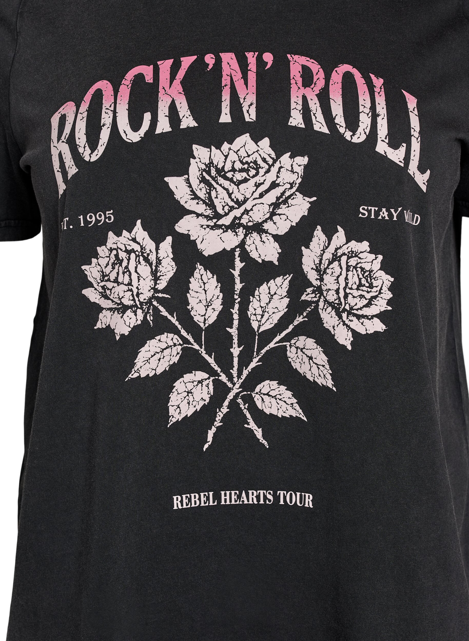 ZizziT-Shirt aus Bio-Baumwolle mit Rockprint, Schwarz, Packshot image number 2