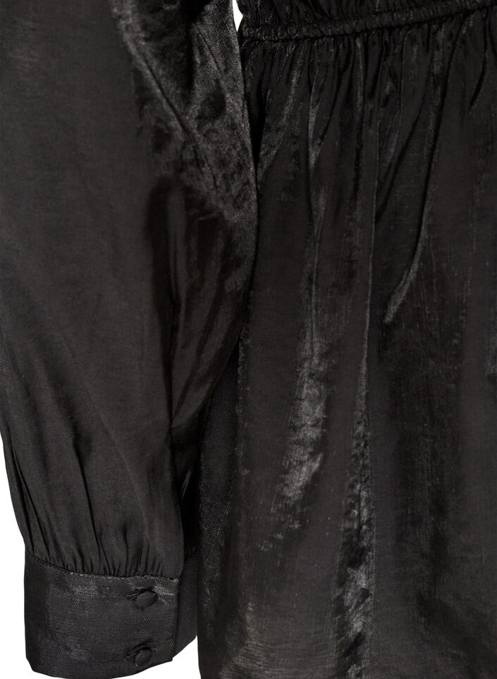 Gl&auml;nzende Bluse aus Viskose mit Peplum-Effekt, Schwarz, Packshot image number 3