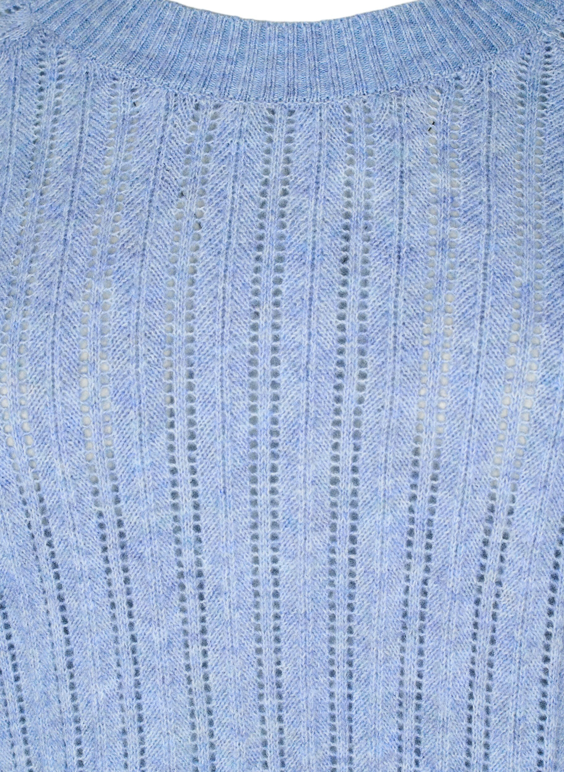 ZizziLockere Strickbluse aus Viskose mit 3/4-&Auml;rmeln und Lochmuster, Blau, Packshot image number 2