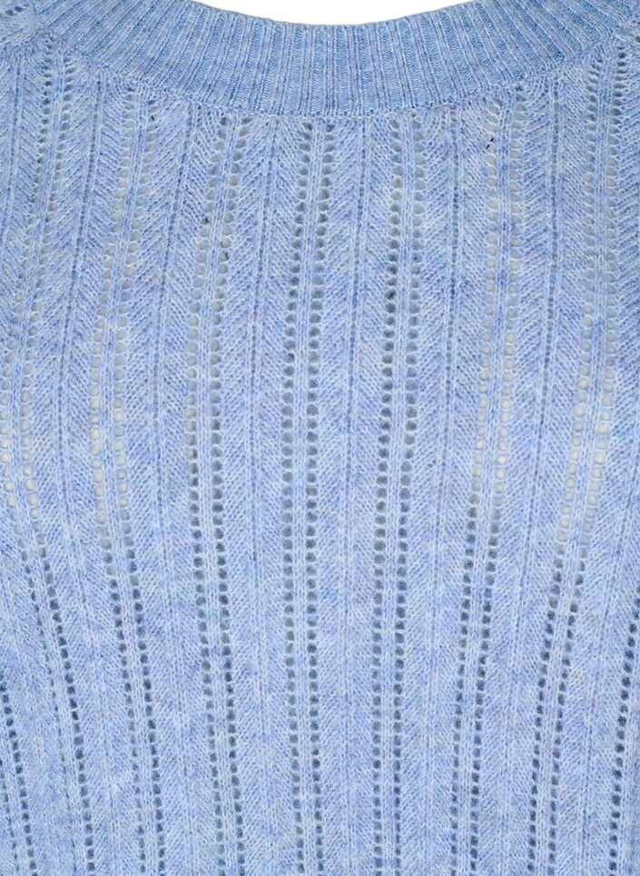 Lockere Strickbluse aus Viskose mit 3/4-Ärmeln und Lochmuster, Blau, Packshot image number 2