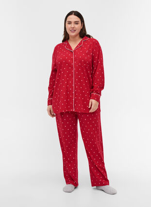 Schlafanzugoberteil aus Baumwolle mit Print, Tango Red AOP, Model image number 2