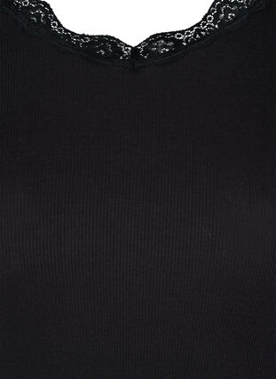 Langarm Bluse mit Rippmuster und Spitzendetails, Black, Packshot image number 2