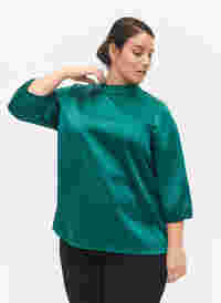 Bluse mit 3/4 Ärmeln und Stehkragen, Evergreen, Model