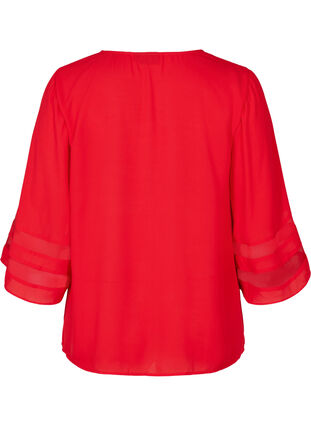 Einfarbige Bluse mit 3/4-Ärmeln und V-Ausschnitt, Haute Red, Packshot image number 1