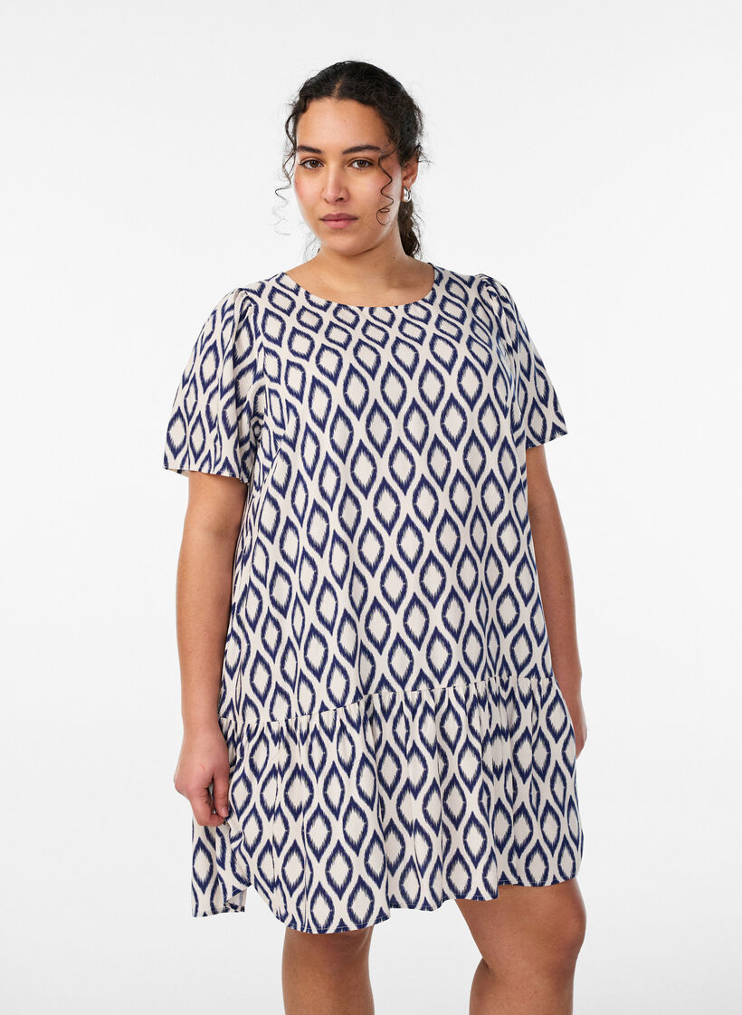 Kleid aus Viskose mit Schnittlinie, Blau, Model image number 0