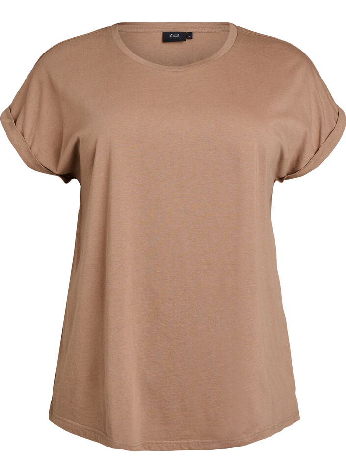 Kurz&auml;rmeliges T-Shirt aus einer Baumwollmischung, Braun, Packshot image number 0