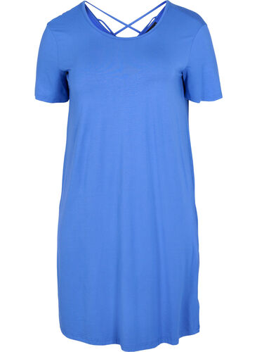 Kurzarm Kleid aus Viskose mit Rückendetail , Dazzling Blue, Packshot image number 0