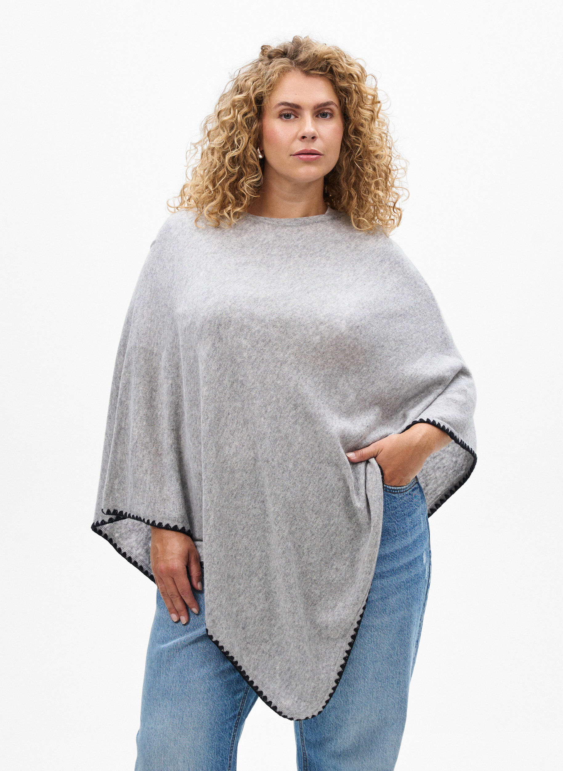 ZizziFeinstrickponcho., Grau, Model image number 0